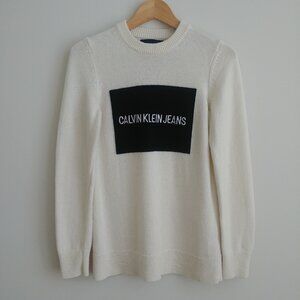 Calvin Klein Jeans off white black 50% wool sweater Small